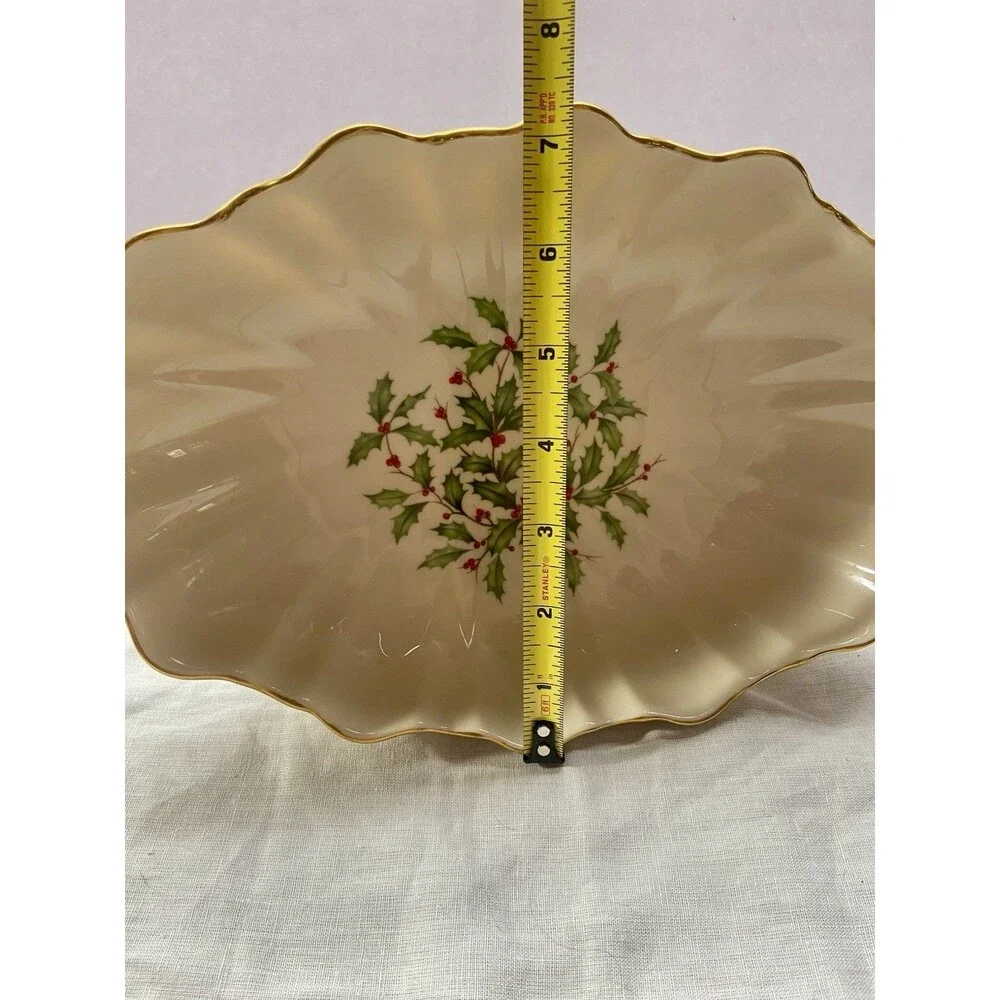 Vintage Lenox Holly And Berry Christmas Centerpiece Bowl Footed With Gold Trim